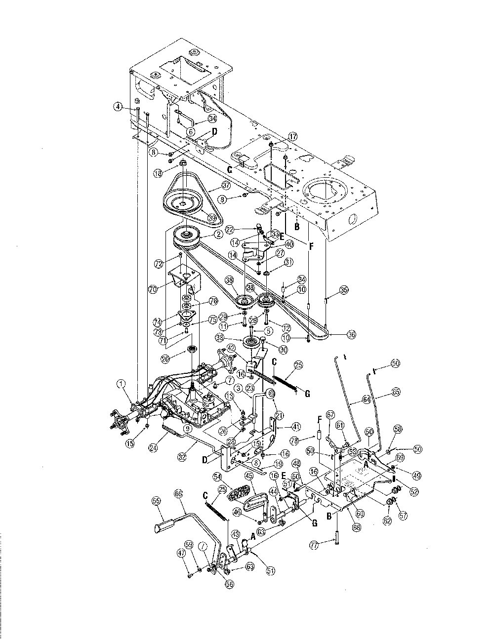 Transmission Diagram and Parts List for 14AP805K730  MTD Lawn Tractor