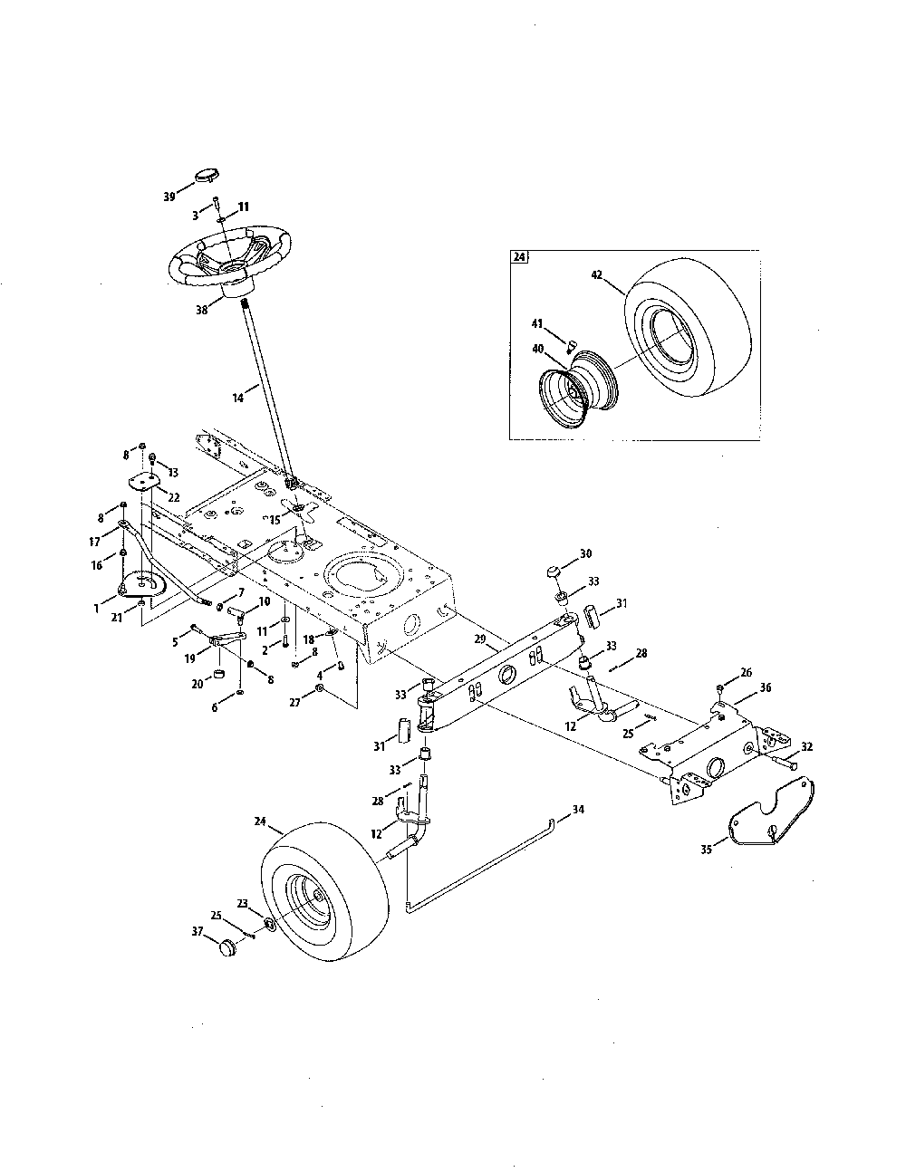 Front end steering Diagram and Parts List for 13WC76LF031  MTD Lawn Tractor