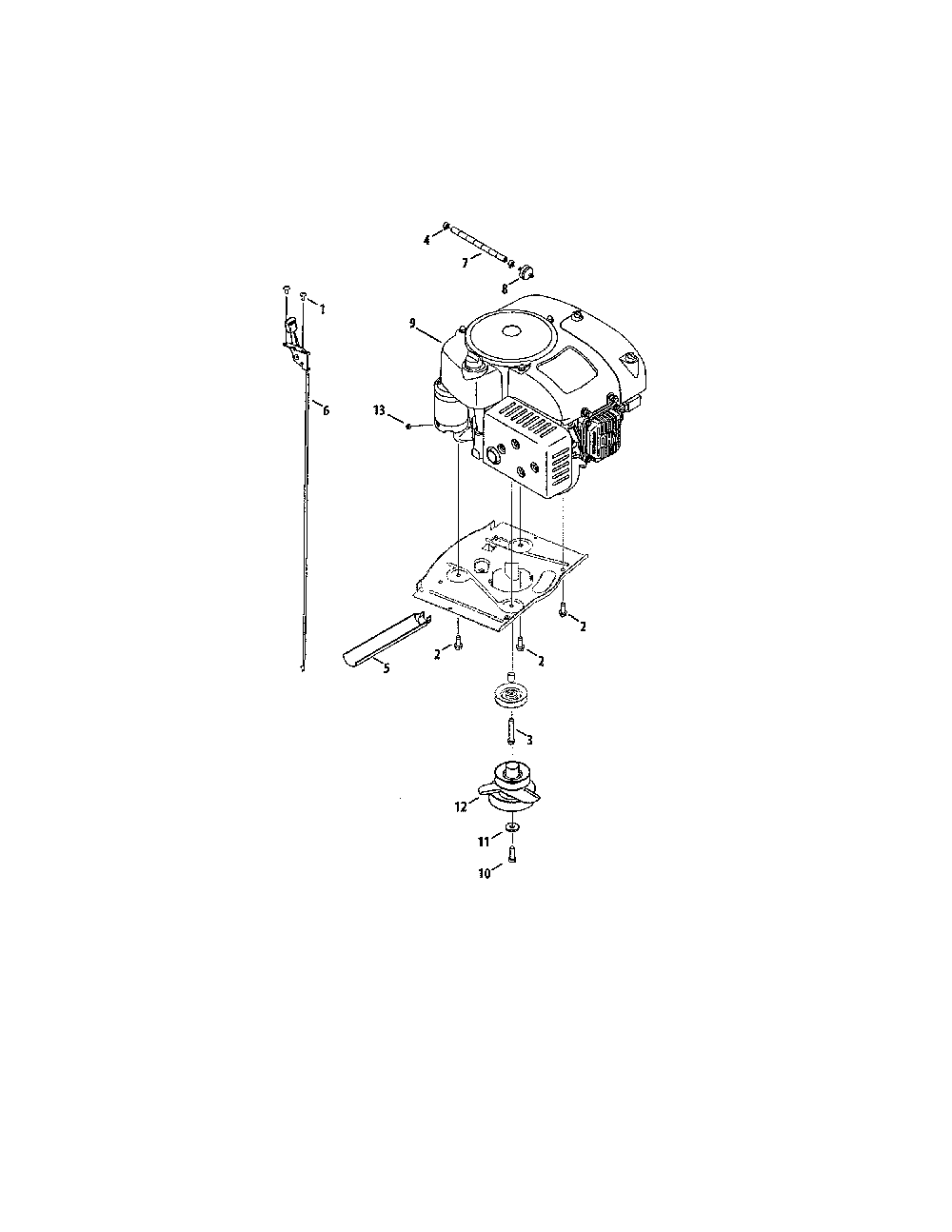 Engine/pulley Diagram and Parts List for 13B226JD299  MTD Lawn Mower