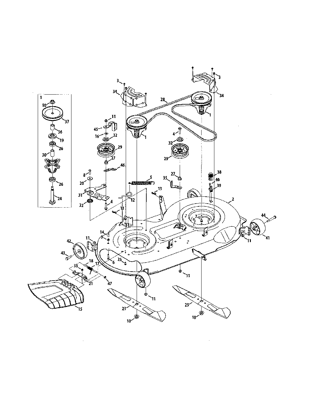 Mower deck/spindle pulley Diagram and Parts List for 13ATA1ZT099  MTD Lawn Tractor