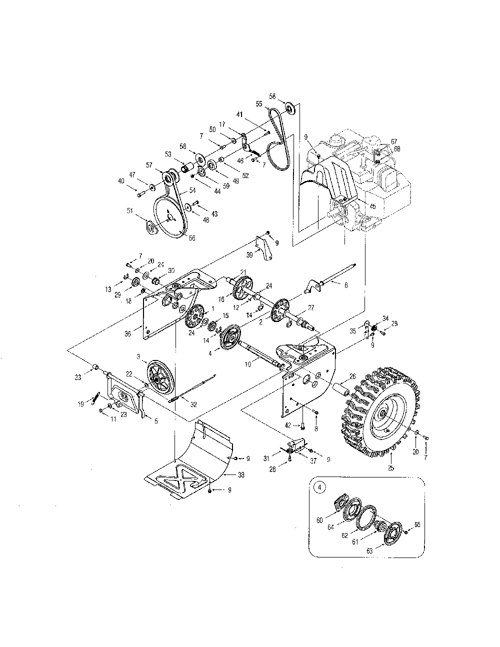 Drive Diagram and Parts List for 31AE6FHE706  MTD Snow Blower