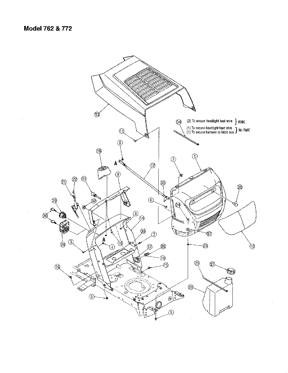 Bumper & hood - models 762, 772 Diagram and Parts List for 13RN771H729  MTD Lawn Tractor