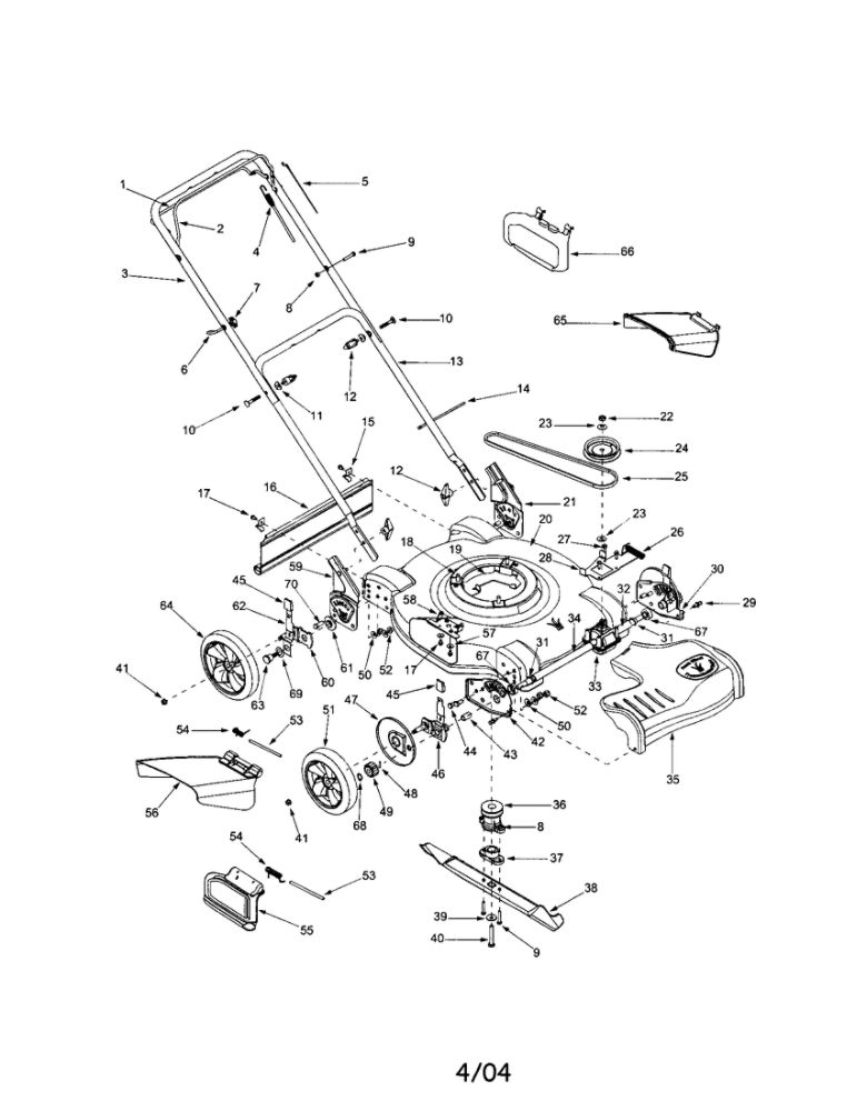 Housing/Handle/Wheels Diagram and Parts List for 260 THRU 279 MTD Lawn Mower