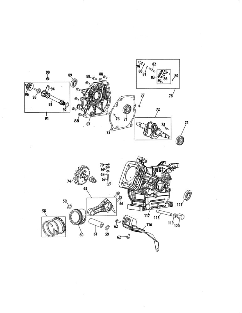 Crankcase Diagram and Parts List for 375-QU  MTD Engine