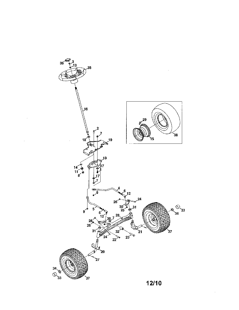 Steering/axle Diagram and Parts List for 13AR91PT099  MTD Lawn Tractor