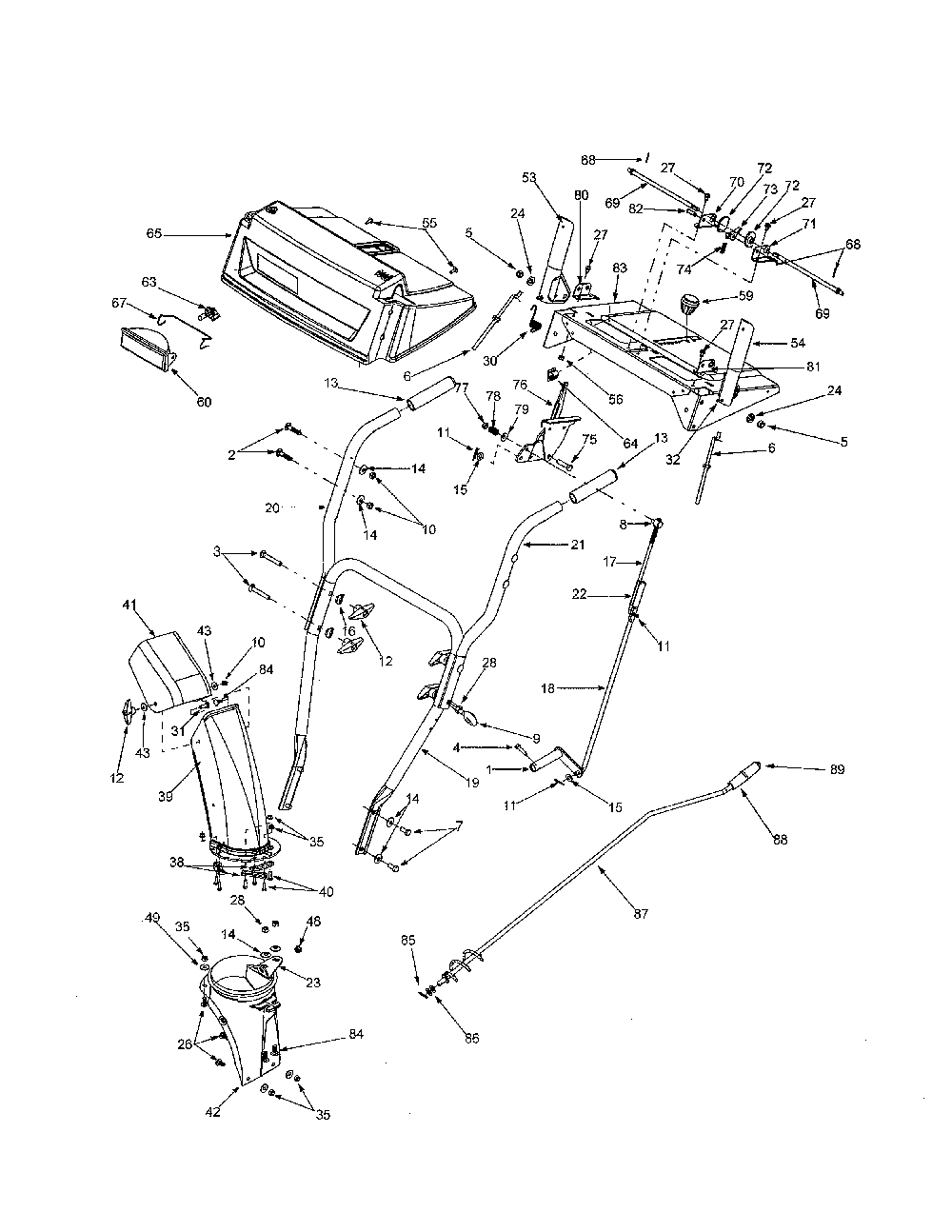 Handles/panel/chute Diagram and Parts List for 31AE6C3H131  MTD Snow Blower