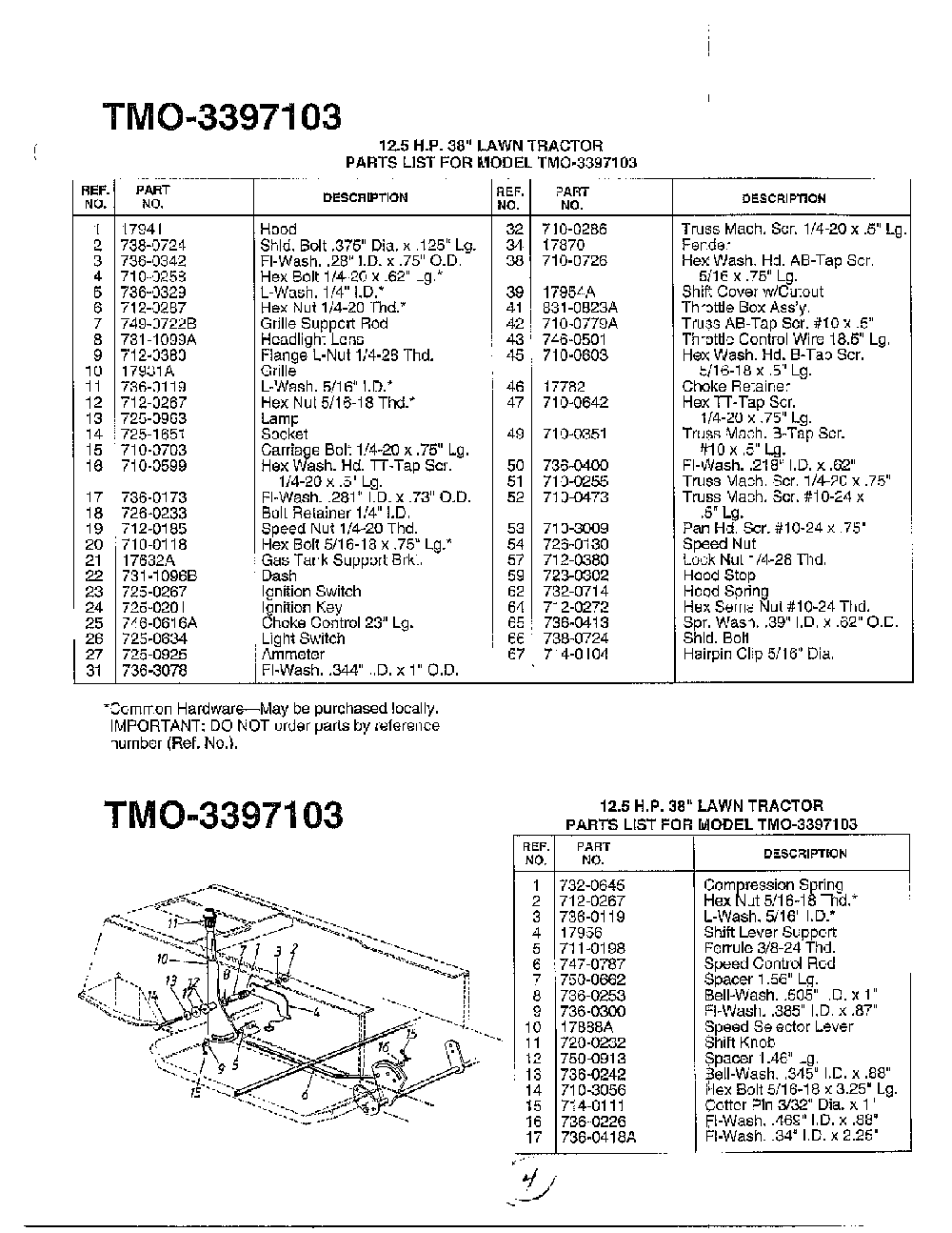 38" lawn tractor page 2 Diagram and Parts List for 3397103  MTD Lawn Tractor