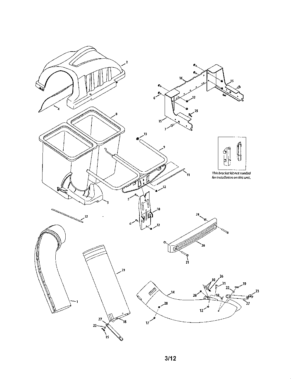 Twin rear bagger Diagram and Parts List for 19A70020  MTD Lawn Tractor Accessories