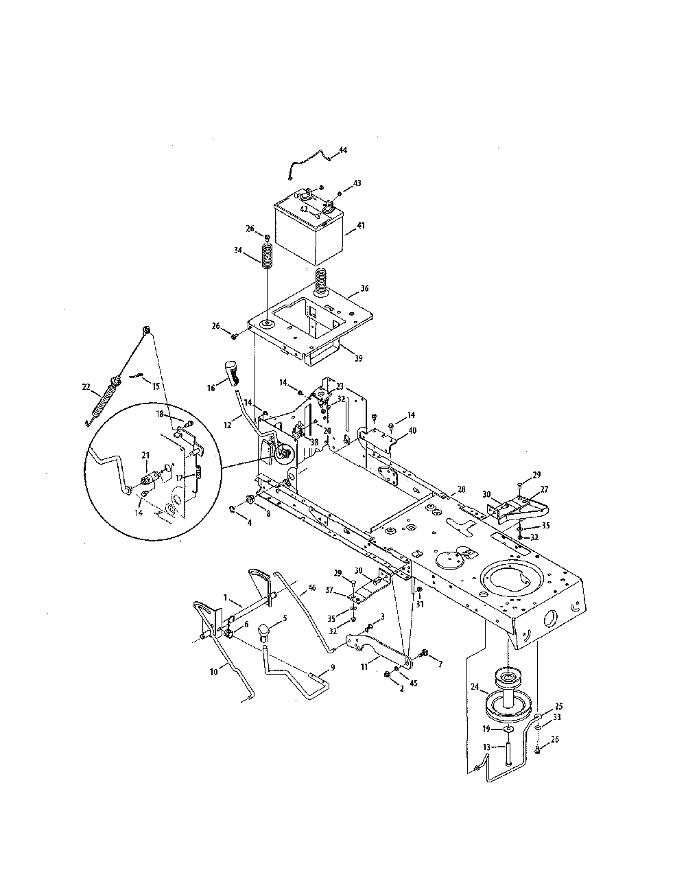 Frame/battery/lift Diagram and Parts List for 13AL77XT099  MTD Lawn Tractor