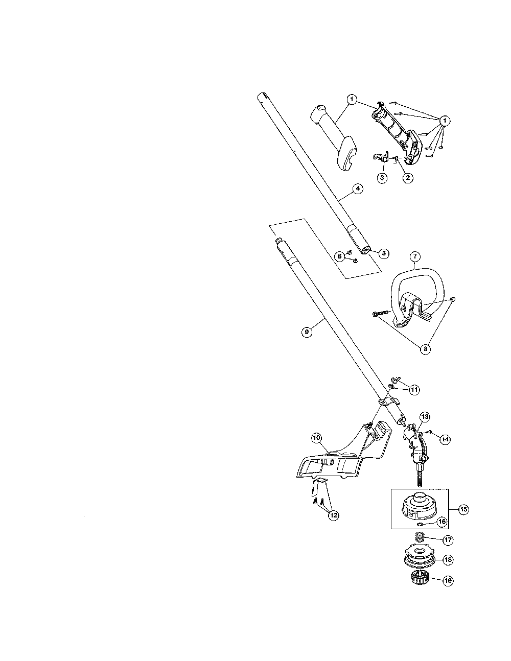 Upper, lower shaft/shield/handle Diagram and Parts List for 41DDZ12G799  MTD Trimmer