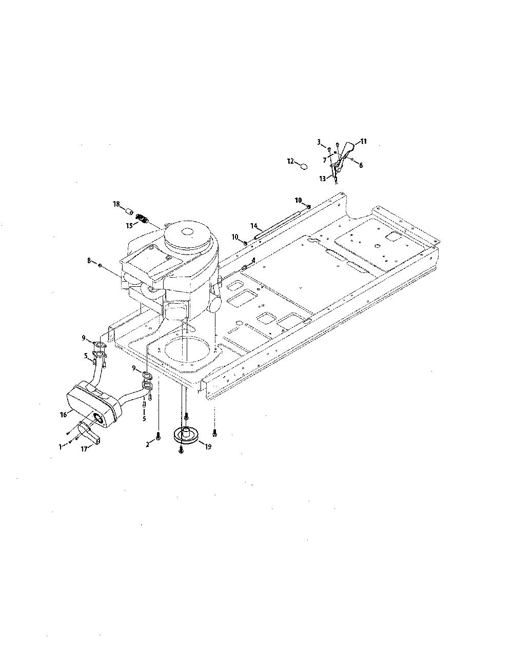Muffler/engine pulley Diagram and Parts List for 17BKCACS099  MTD Lawn Mower