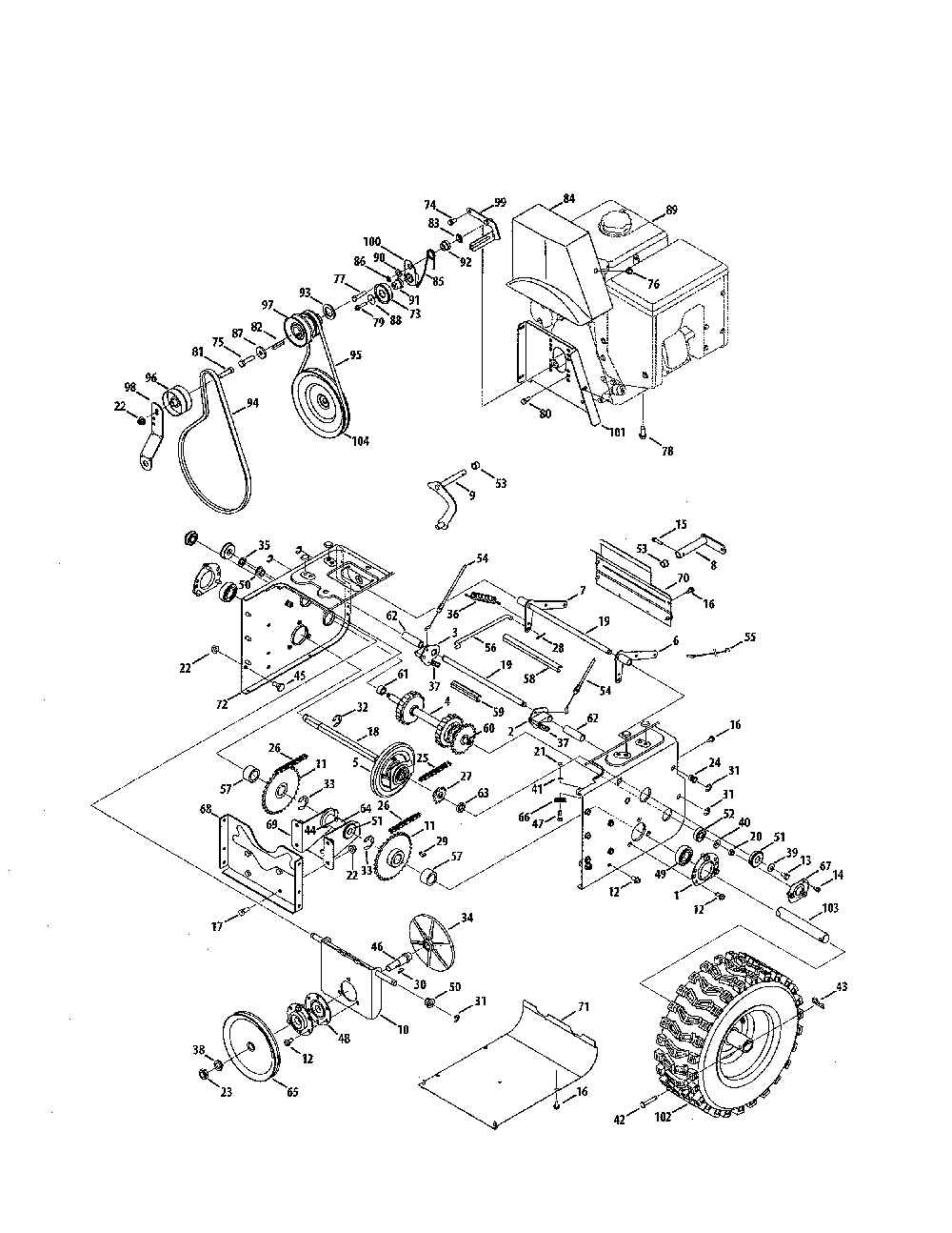 Engine/wheels/drive Diagram and Parts List for 31AH97SJ799  MTD Snow Blower
