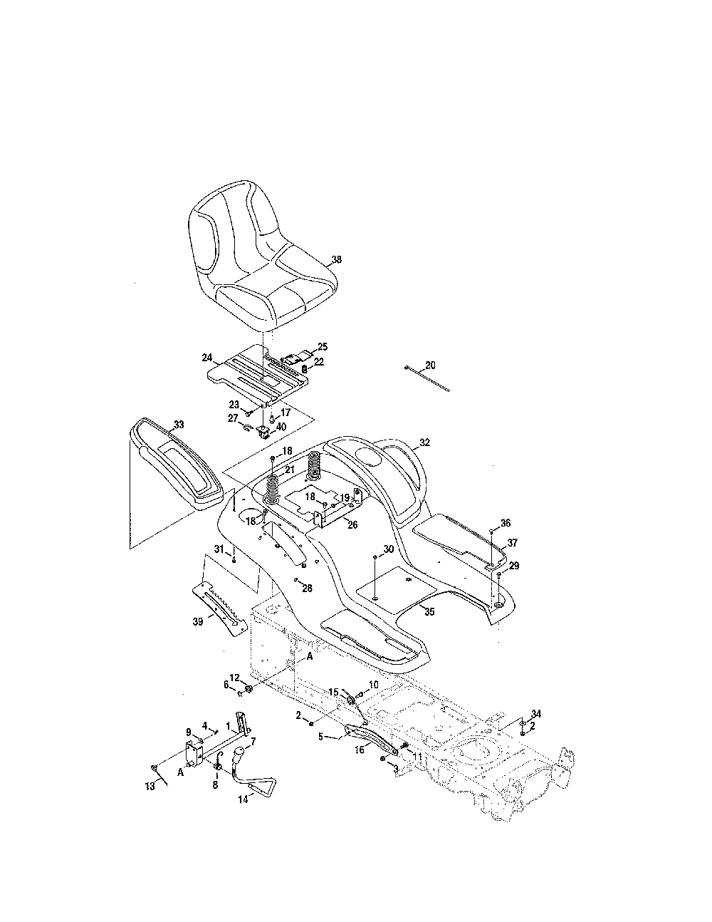 Seat/fender Diagram and Parts List for 13AR91PT099  MTD Lawn Tractor