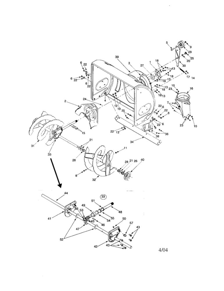 28-Inch Spiral/28-Inch Auger Housing Diagram and Parts List for 553  MTD Snow Blower