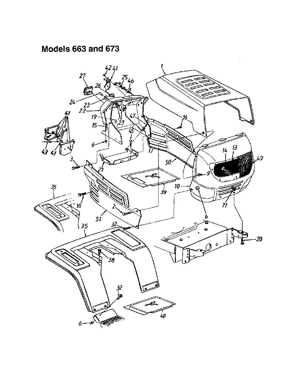 Hood - model 663 and 673 Diagram and Parts List for 13AQ675G062  MTD Lawn Tractor