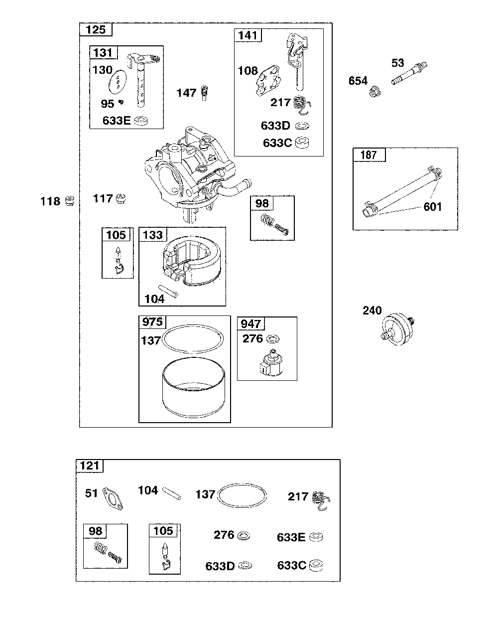 Carburetor/fuel supply Diagram and Parts List for 13AL78XT091  MTD Lawn Tractor
