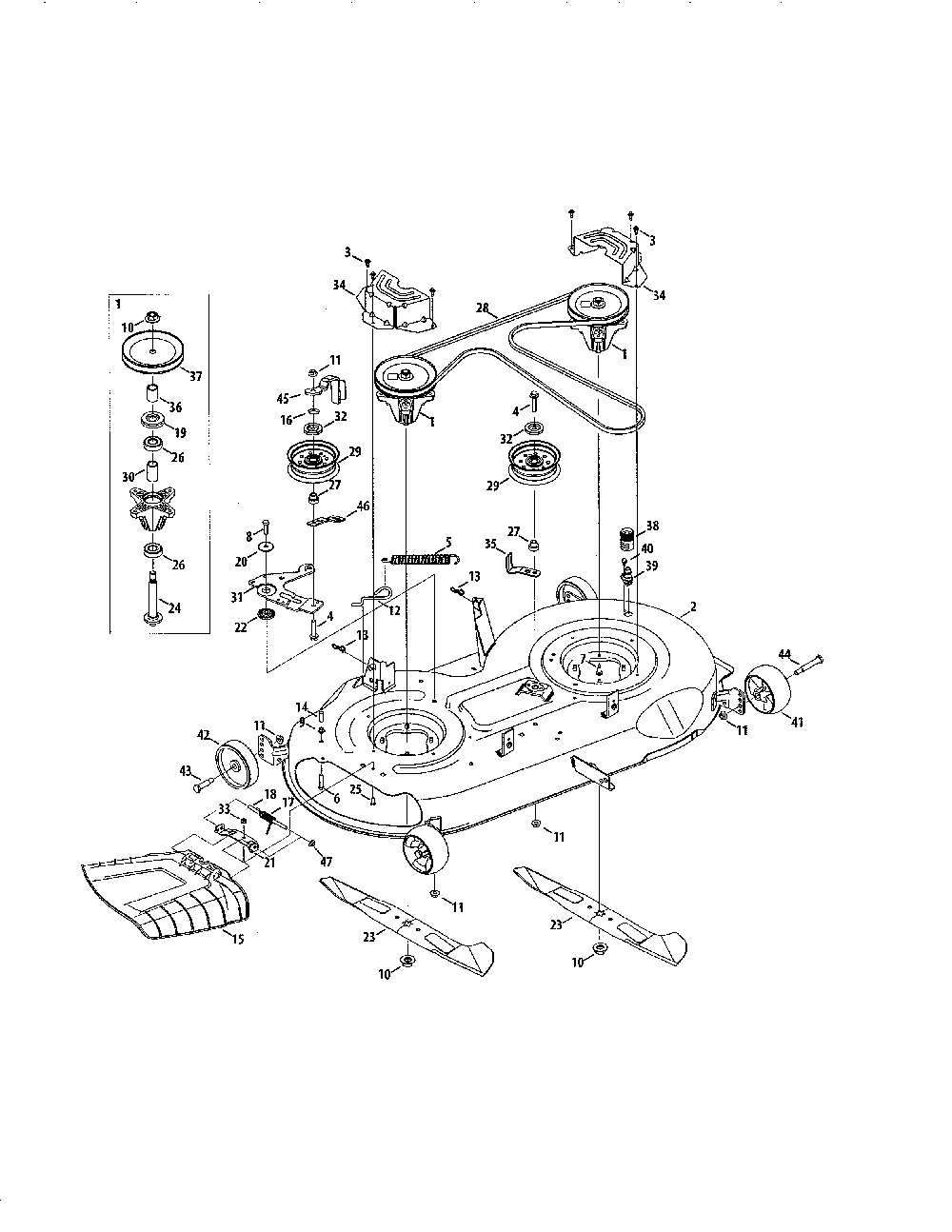 Deck/spindle Diagram and Parts List for 132QA1ZT099  MTD Lawn Tractor