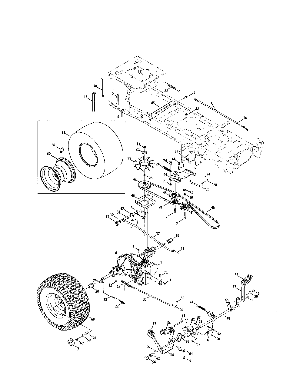 Drive/rear wheels Diagram and Parts List for 13AR91PT299  MTD Lawn Tractor
