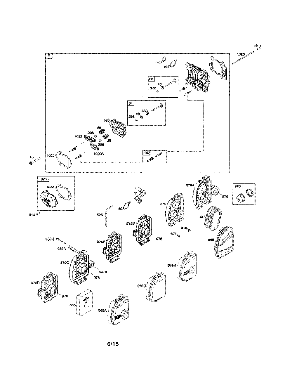 Air cleaner/head cylinder Diagram and Parts List for 25B-554J799  MTD Edger