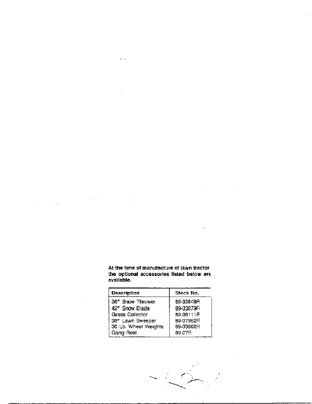 Optional accessories Diagram and Parts List for 33940A  MTD Lawn Tractor