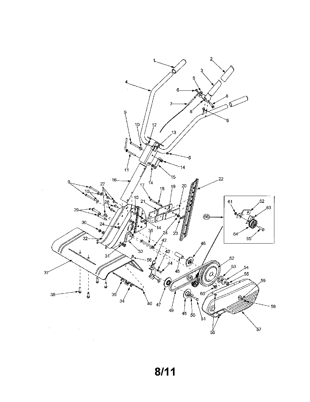Handle/tine shield/belt Diagram and Parts List for 21A-332C731  MTD Tiller