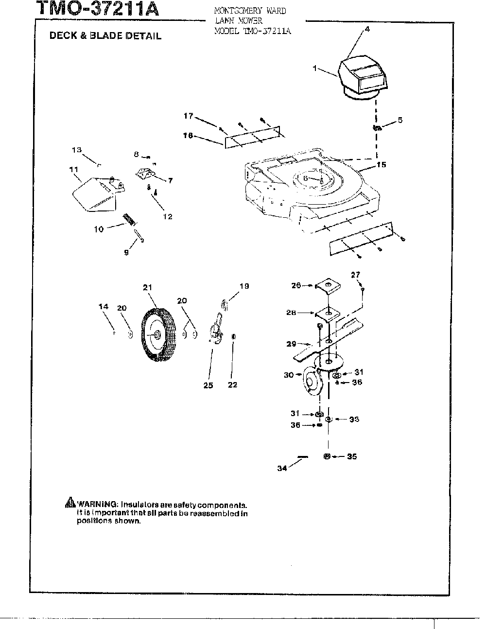 19" electrical mower-deck and blade Diagram and Parts List for 37211A  MTD Lawn Mower
