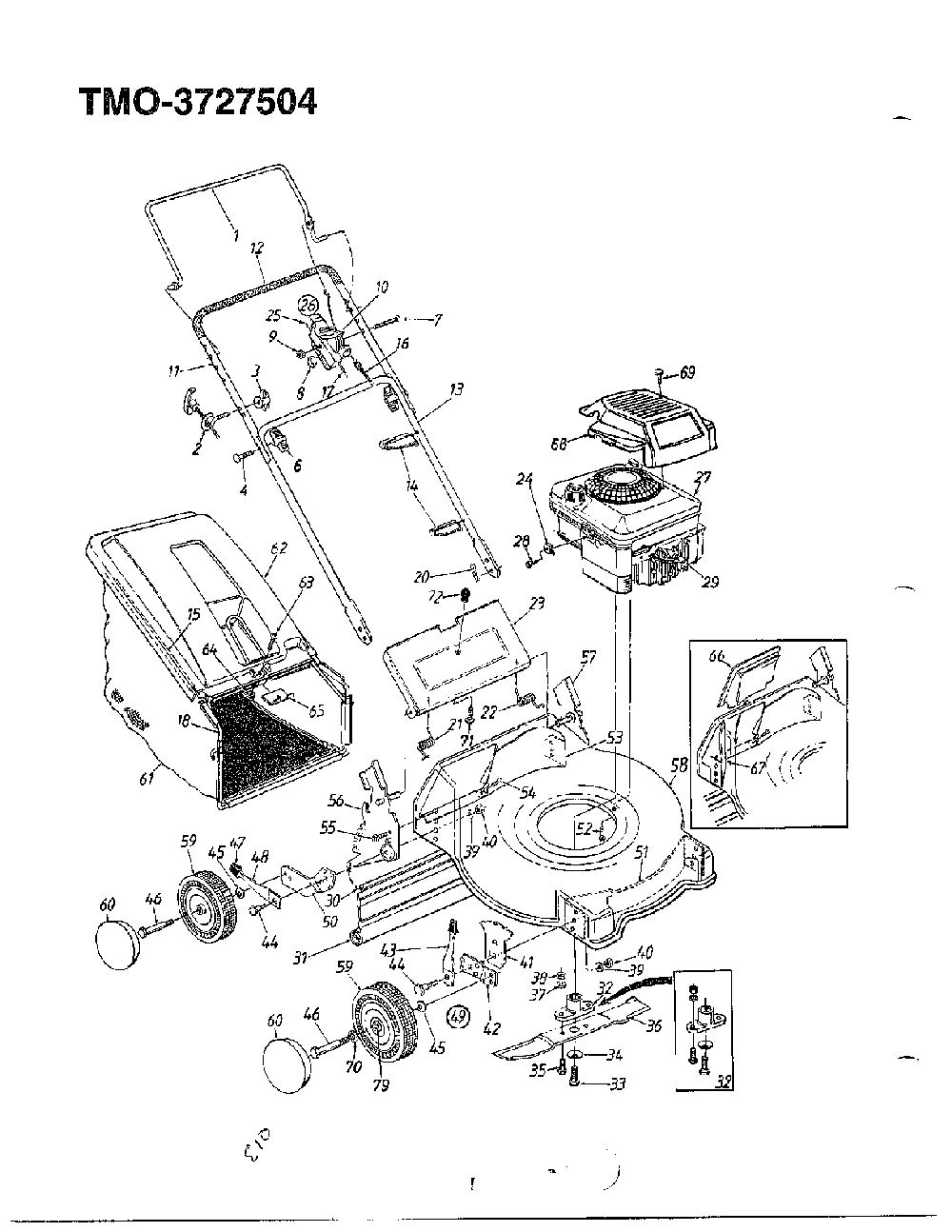 4.5hp 21" rotary mower Diagram and Parts List for 3727504  MTD Lawn Mower