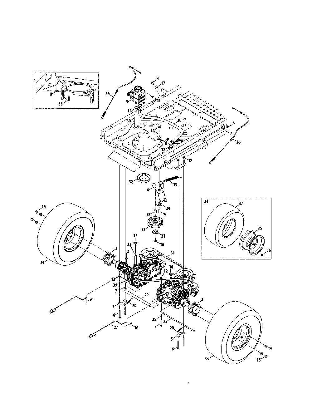 Transmission Diagram and Parts List for 17BSDALC099  MTD Lawn Tractor