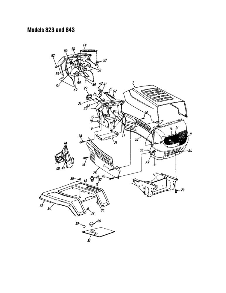 Hood/Grille 2 Diagram and Parts List for 820 THRU 828 MTD Lawn Tractor