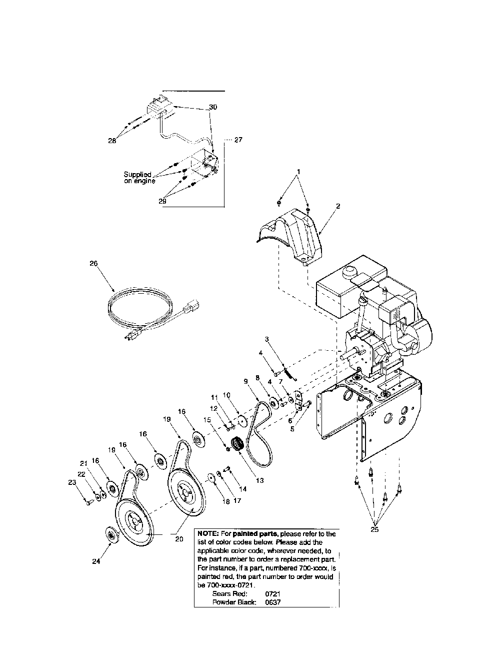 Belt/belt cover/engine shroud Diagram and Parts List for 31AE7H8G799  MTD Snow Blower