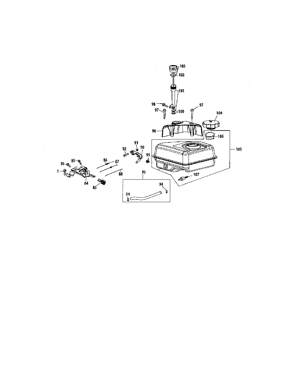 Fuel tank Diagram and Parts List for 952Z270-V0  MTD Engine
