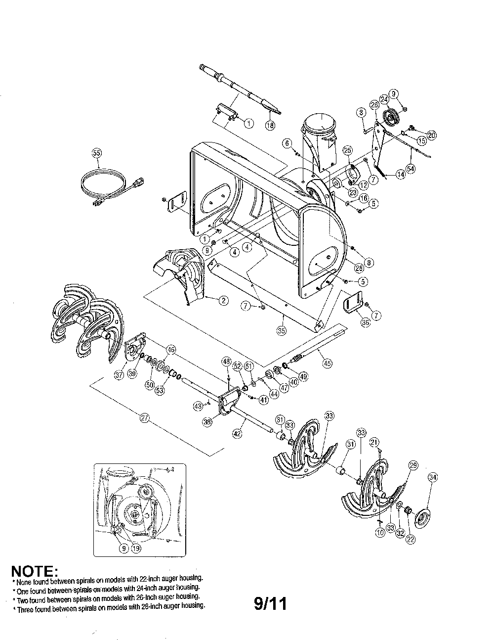 Auger & housing Diagram and Parts List for 31A-6BCD700  MTD Snow Blower
