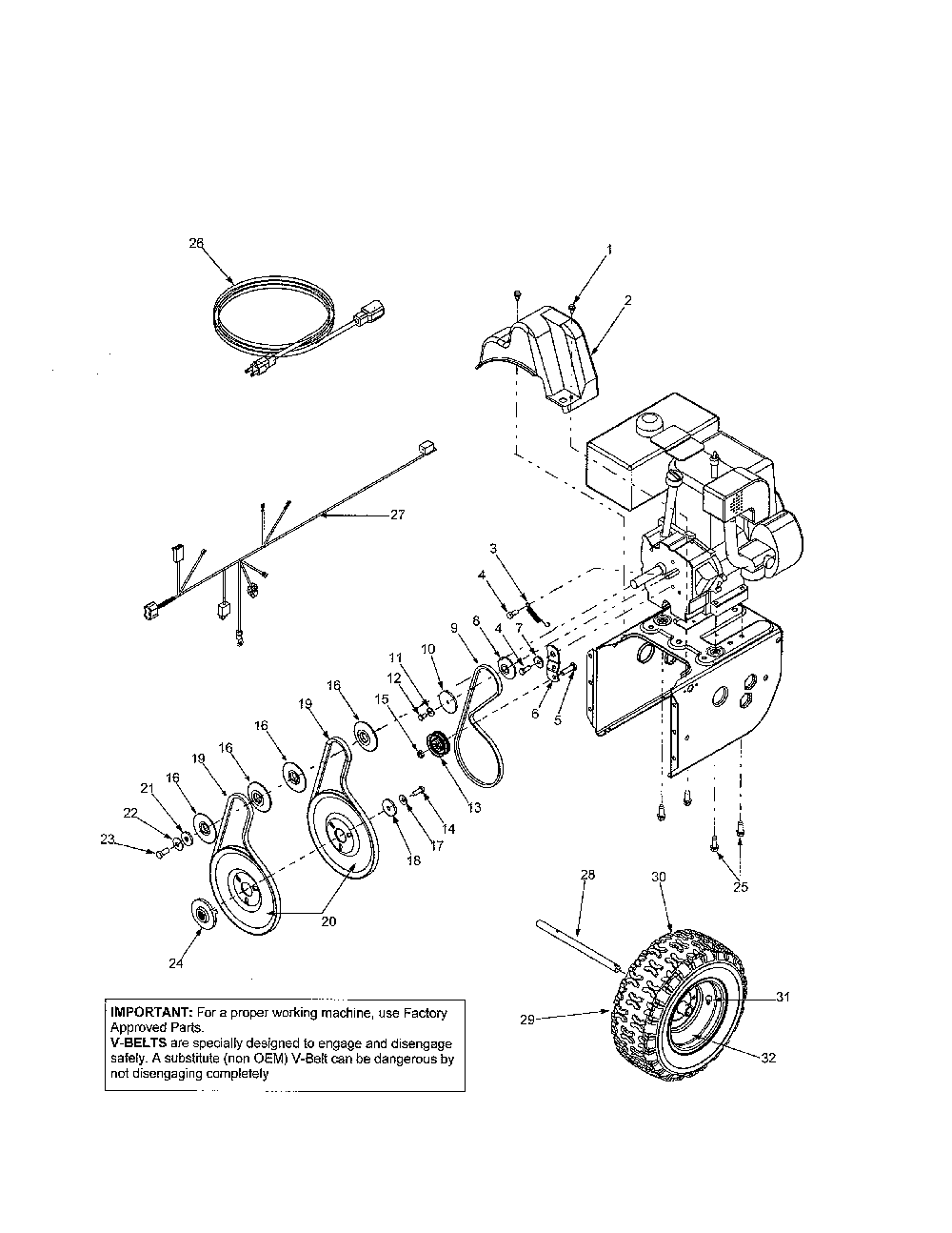 Wheel/auger pulley Diagram and Parts List for 31AE6C3H131  MTD Snow Blower
