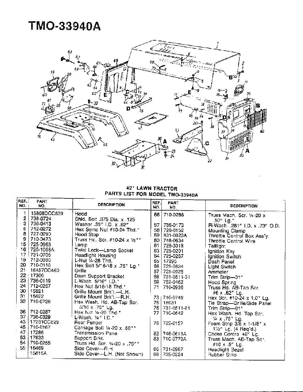42" lawn tractor Diagram and Parts List for 33941A  MTD Lawn Tractor