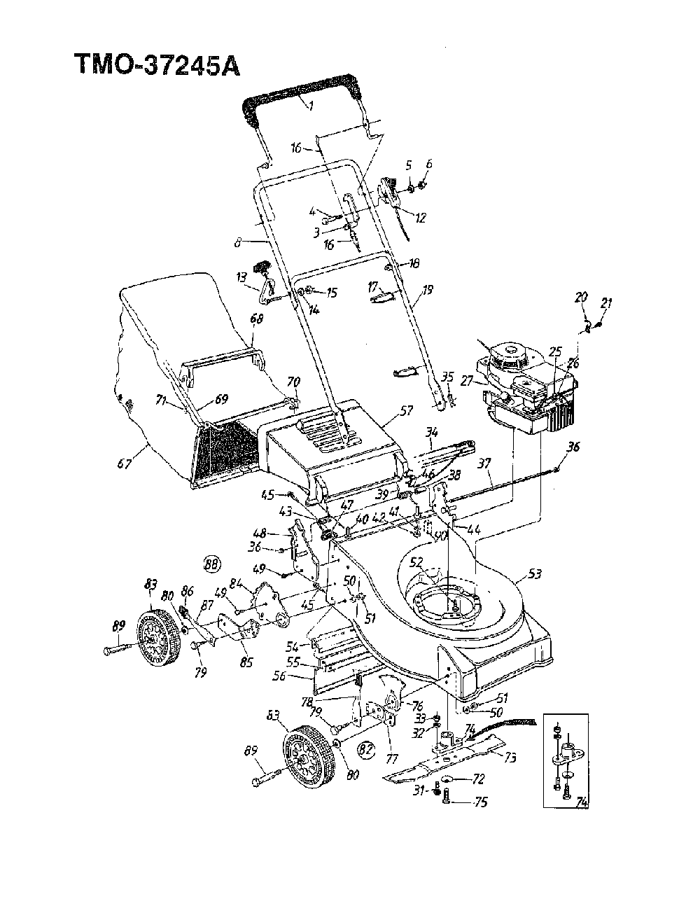 Lawn mower Diagram and Parts List for 37245A  MTD Lawn Mower