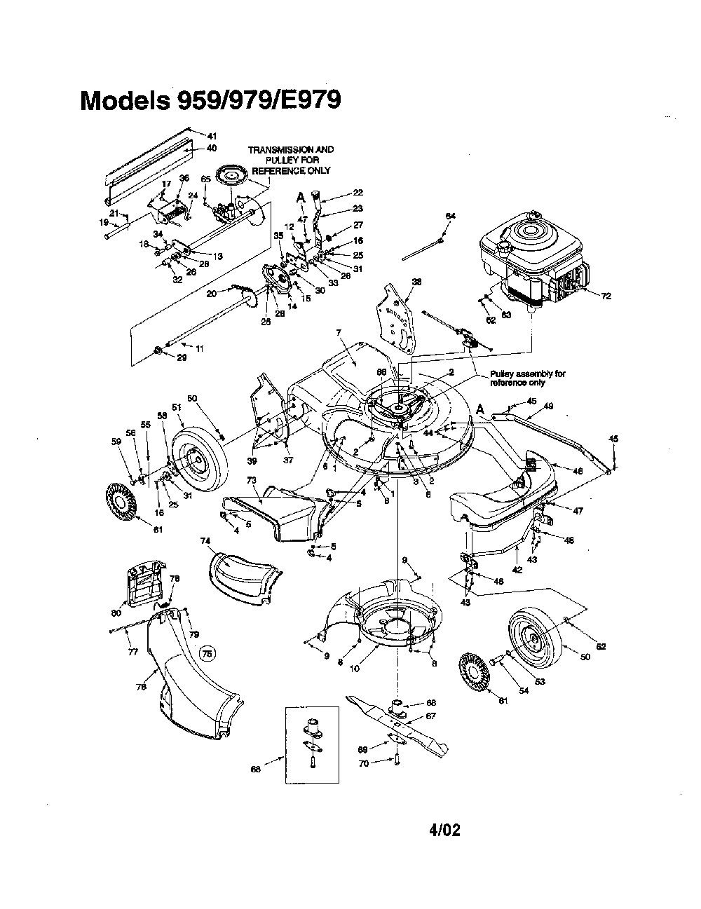 Engine/deck-21"/wheel Diagram and Parts List for 970-979  MTD Lawn Mower