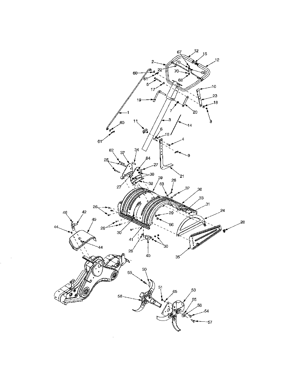 Handle/auger housing Diagram and Parts List for 21AB454E730  MTD Tiller