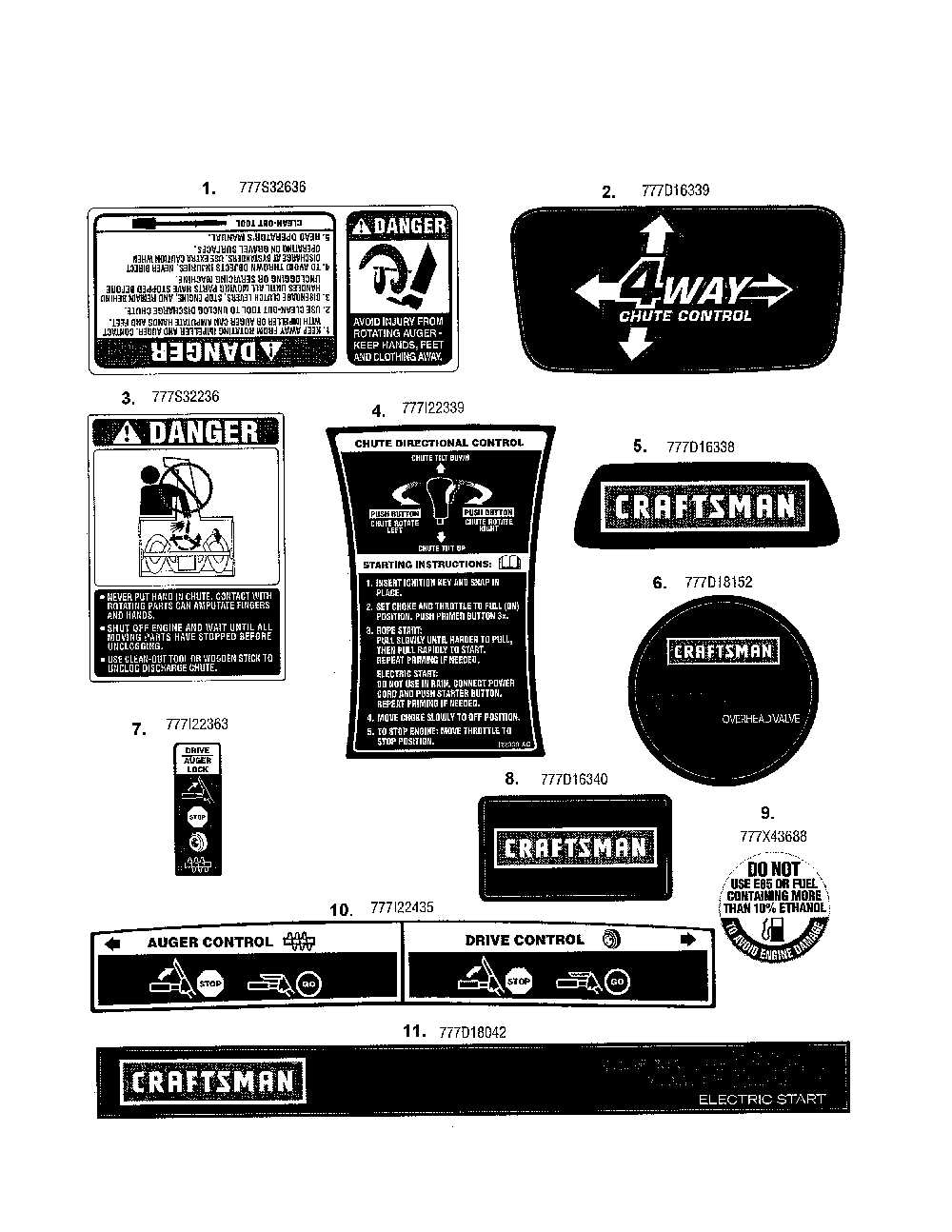 Decals Diagram and Parts List for 31AS63TF799  MTD Snow Blower