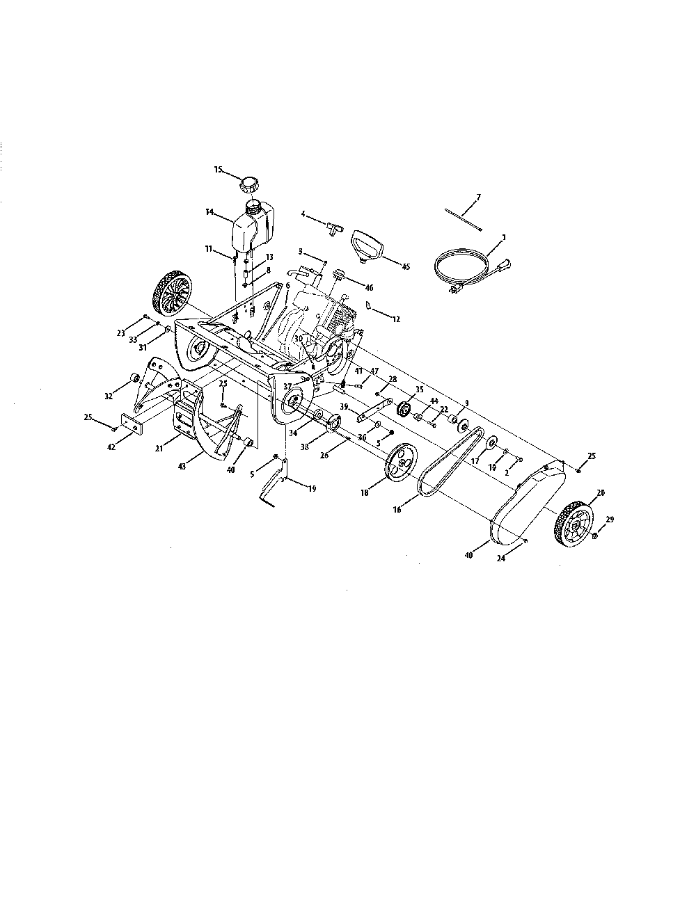 Auger & drive system Diagram and Parts List for 31A-240-731  MTD Snow Blower
