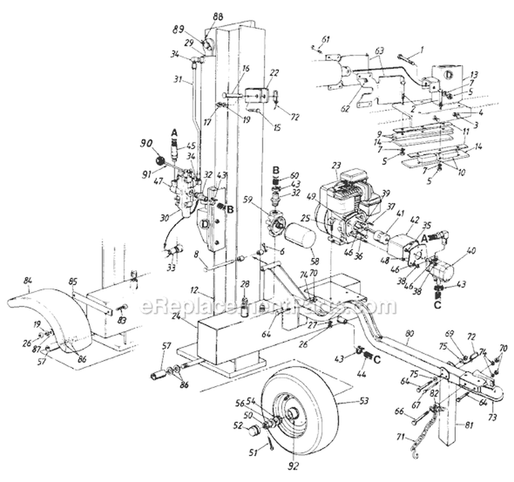 Page A Diagram and Parts List for 622 1988 MTD Log Splitter