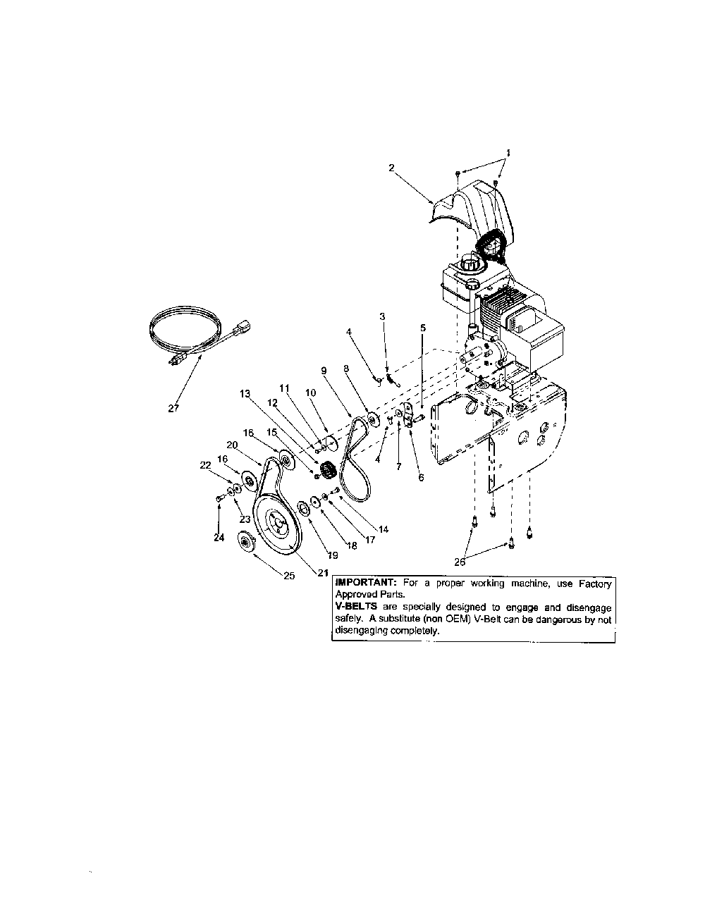 Belts/pulleys-614e Diagram and Parts List for 644E  MTD Snow Blower