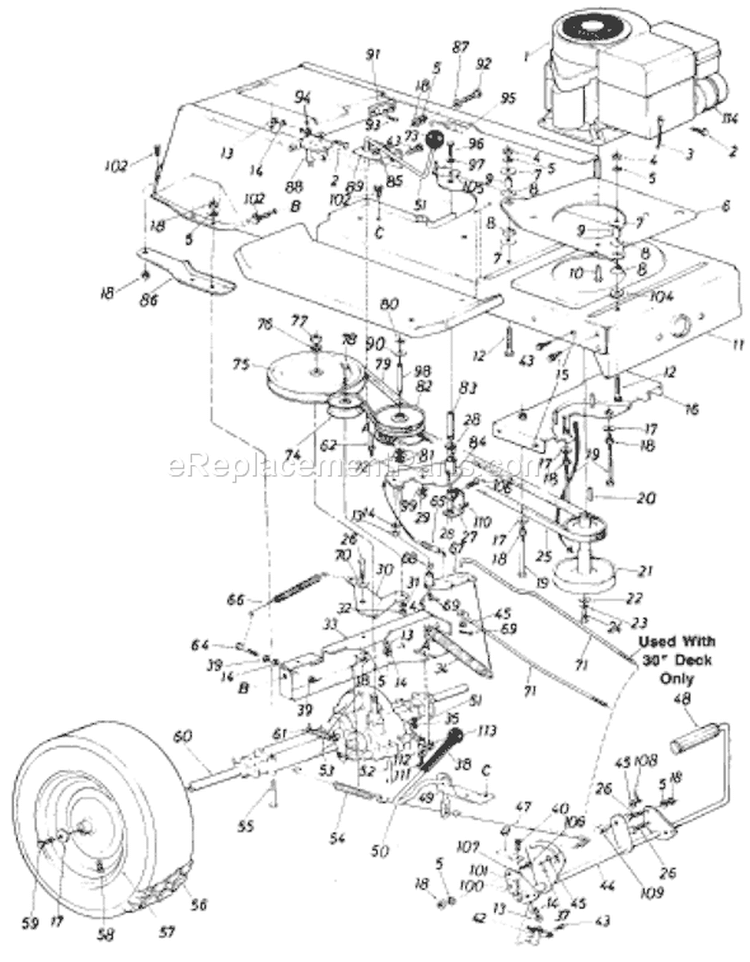 Page D Diagram and Parts List for 643-033 1987 MTD Lawn Tractor