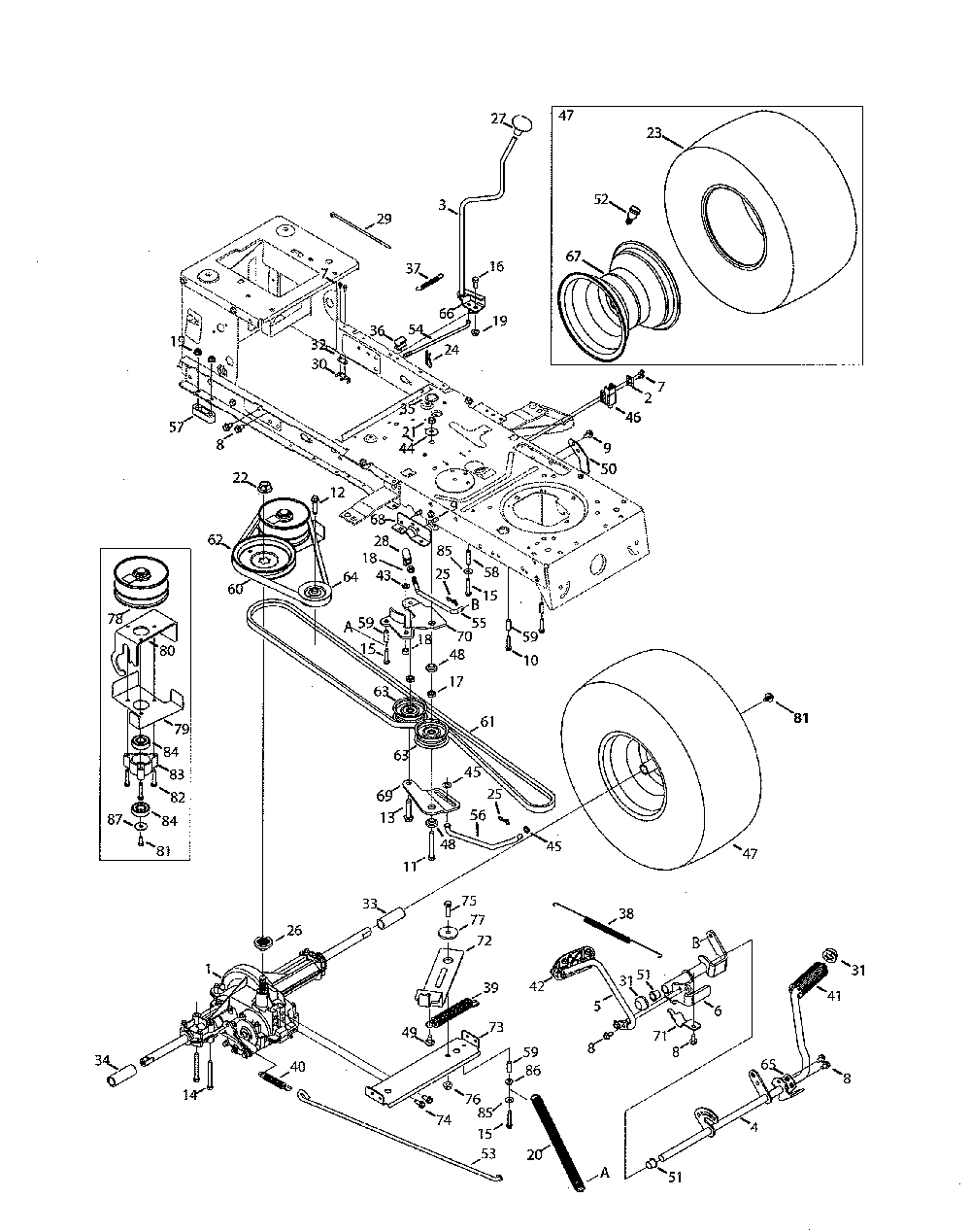 Transmission Diagram and Parts List for 13A878XT299  MTD Lawn Tractor