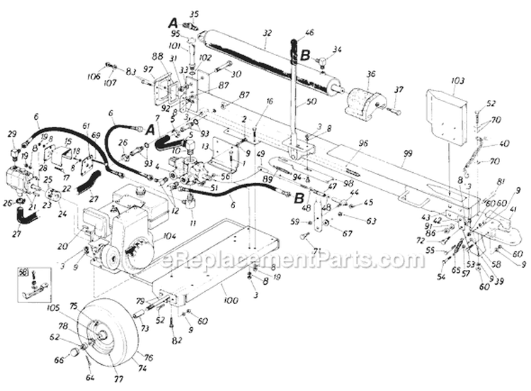 Page A Diagram and Parts List for 642-014 1987 MTD Log Splitter