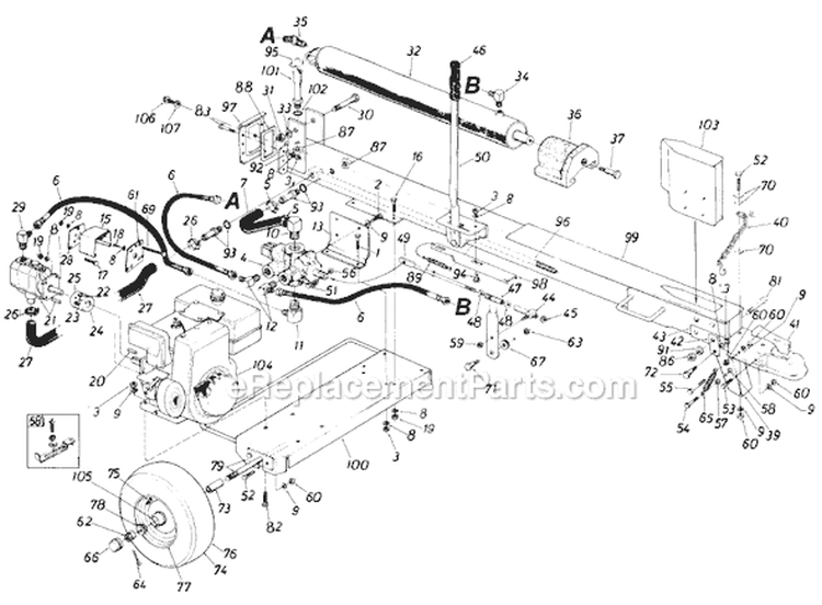 Page A Diagram and Parts List for 642-086 1987 MTD Log Splitter