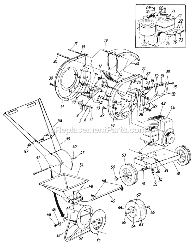 Page A Diagram and Parts List for 645 1990 MTD Chipper Shredder