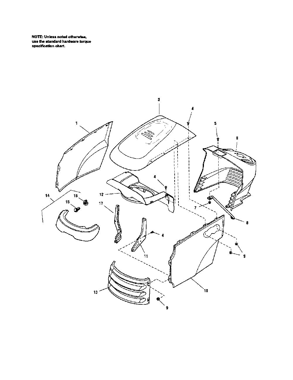 Hood/grille/dash Diagram and Parts List for PGT9500  MTD Lawn Tractor