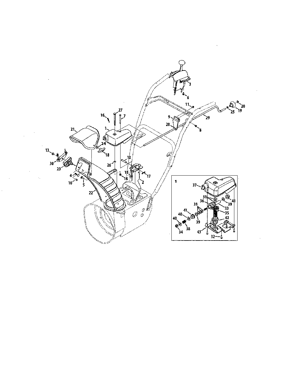 Extended chute (crank) Diagram and Parts List for 31AM66EG700  MTD Snow Blower
