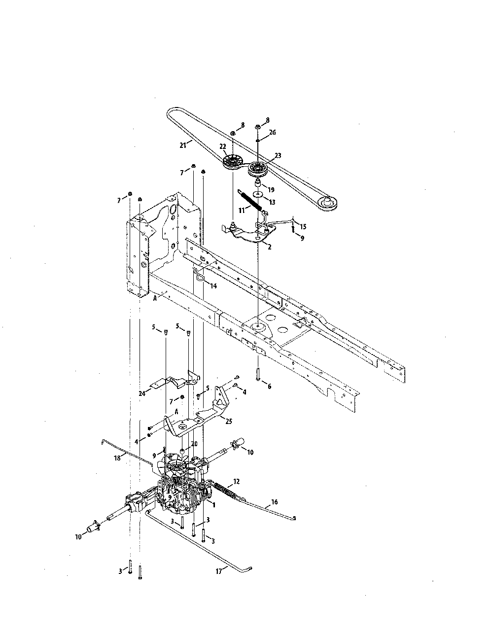 Transmission Diagram and Parts List for 13AJA1ZS099  MTD Lawn Tractor