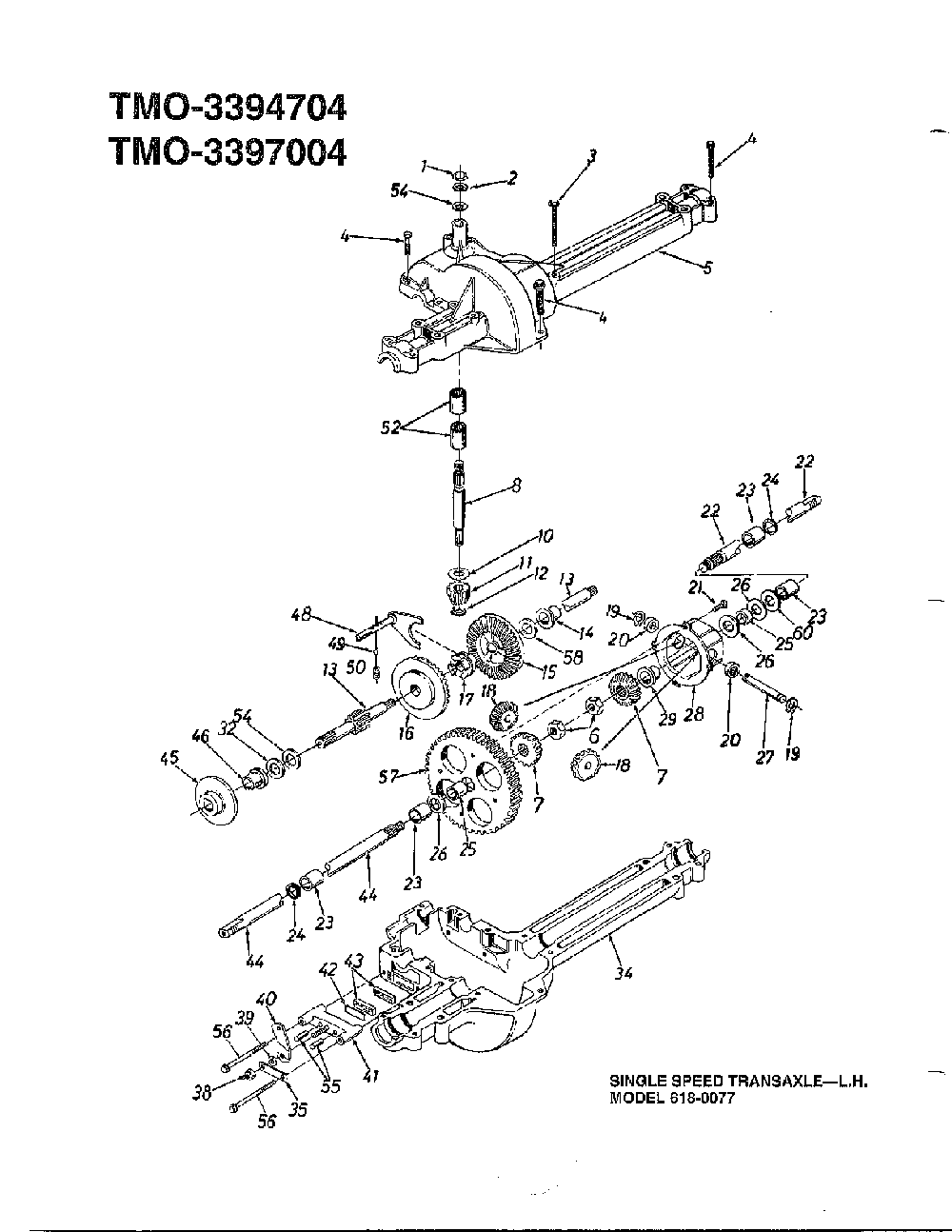 Single speed transaxle left hand Diagram and Parts List for 3394704  MTD Lawn Tractor